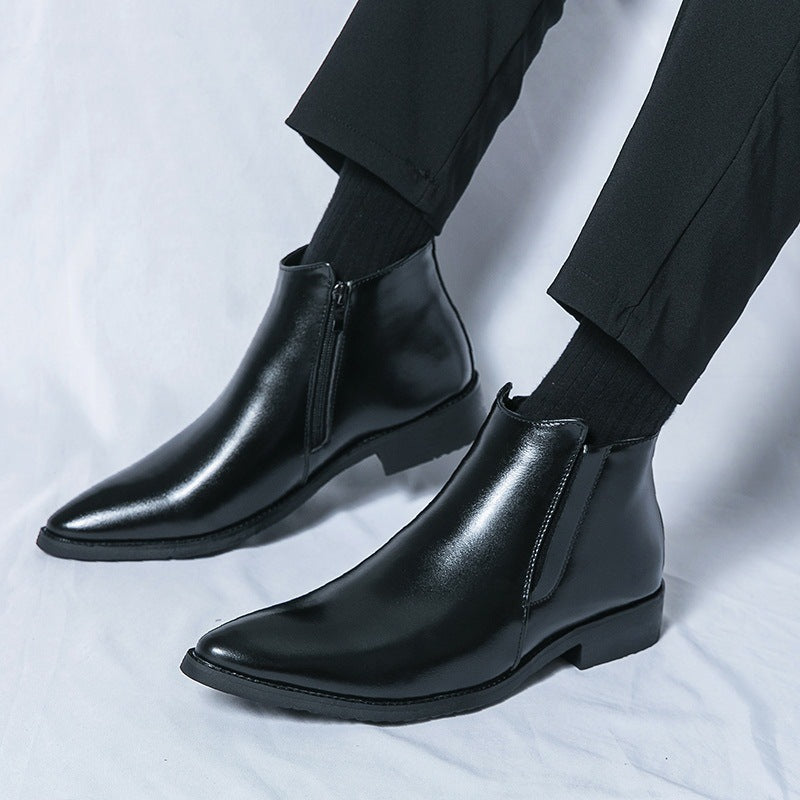 High-top Leather Shoes Men's Side Zipper British Working Wear Ankle Boots